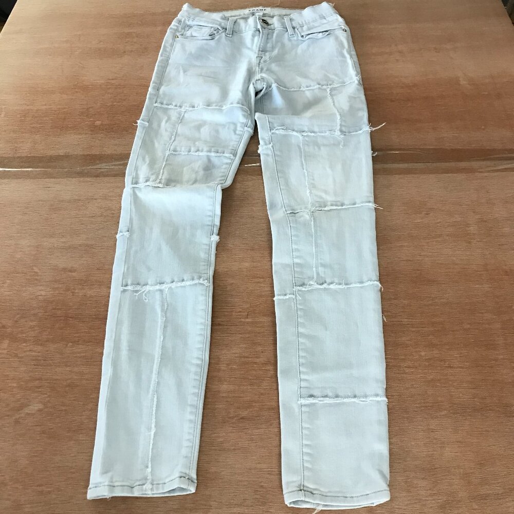 Frame Denim Women's Patchwork Skinny Jeans in Light Blue